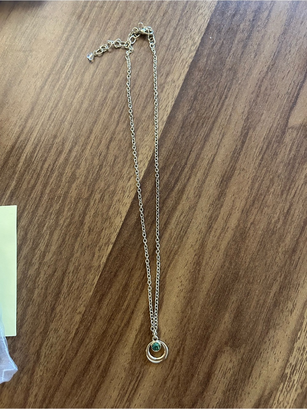 Gold-Tone Double Ring Necklace with Green Accent (set comes with mat earrings)